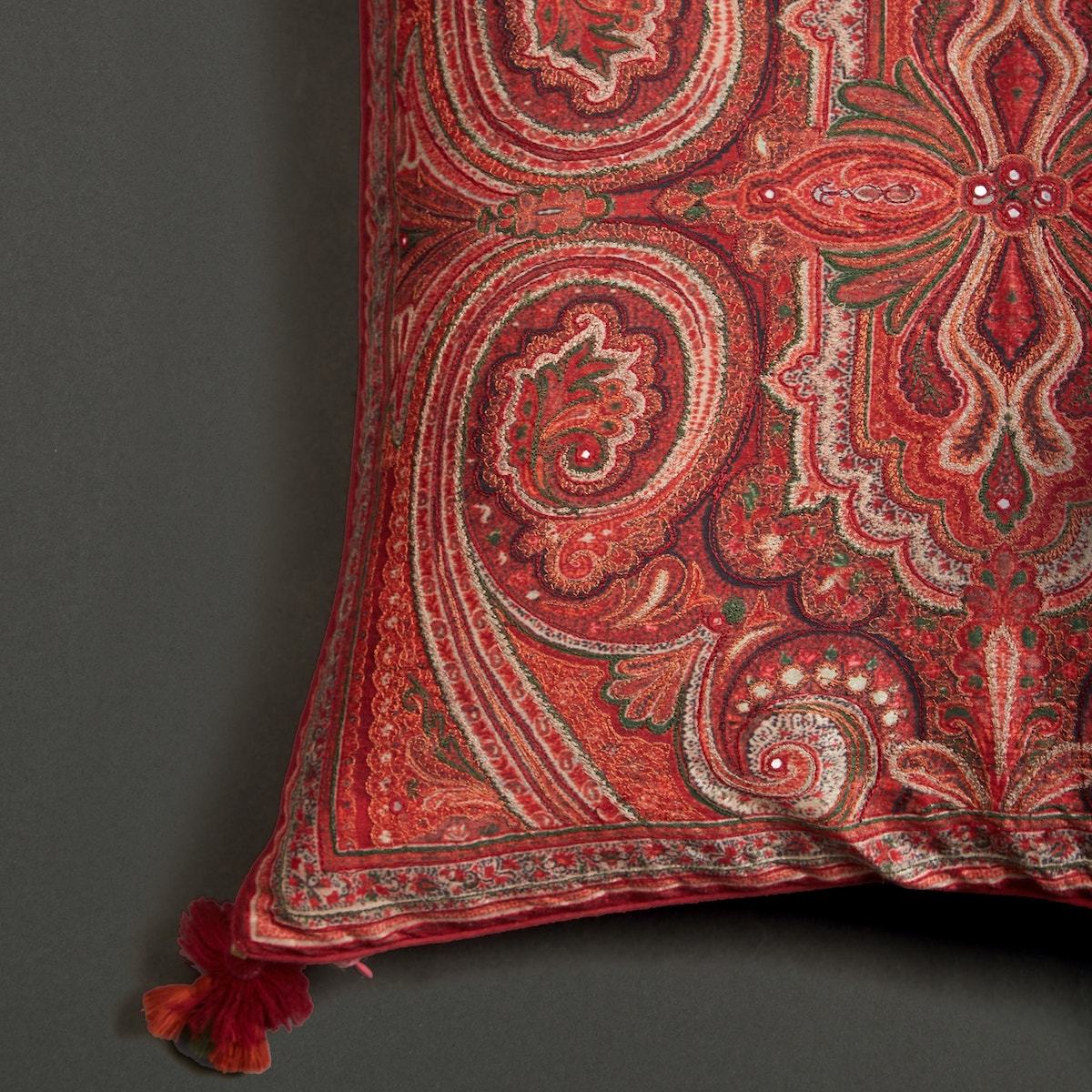 Buy Maroon Jamavar Print Square Cushion ...